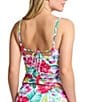 Tommy Bahama Island Cays Fiesta Floral Print Textured Square Neck Reversible Maillot Tankini Swim Top, Color:White Rev - Image 2