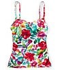 Tommy Bahama Island Cays Fiesta Floral Print Textured Square Neck Reversible Maillot Tankini Swim Top, Color:White Rev - Image 4