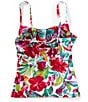 Tommy Bahama Island Cays Fiesta Floral Print Textured Square Neck Reversible Maillot Tankini Swim Top, Color:White Rev - Image 5