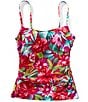 Tommy Bahama Island Cays Fiesta Floral Print Textured Square Neck Reversible Maillot Tankini Swim Top, Color:White Rev - Image 6