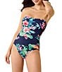 Color:Mare Nave - Image 1 - Island Cays Floral Print Bandeau Tummy Control One Piece Swimsuit