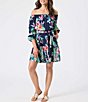 Color:Mare Navy - Image 1 - Island Cays Floral Print Off-the-Shoulder Swim Cover Up Dress