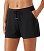 Tommy Bahama Island Cays Solid Textured Elastic Drawstring Waist Pull-On Swim Cover-Up Shorts, Color:Black - Image 1