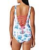 Color:Passion Pink - Image 4 - Island Cays Tropical Oasis Reversible Scoop Neck Lace Back One Piece Swimsuit