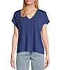Color:Dark Cobalt - Image 1 - Kauai Soft Stretch Knit Jersey V-Neck Short Sleeve T-Shirt
