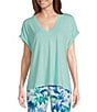 Color:Aquarius - Image 1 - Kauai Soft Stretch Knit Jersey V-Neck Short Sleeve T-Shirt