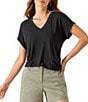 Color:Black - Image 1 - Kauai Soft Stretch Knit Jersey V-Neck Short Sleeve T-Shirt