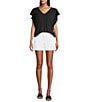 Tommy Bahama Kauai Solid V-Neck Short Flutter Sleeve Smocked Stretch Jersey Top, Color:Black - Image 3