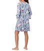 Color:Blue/Pink - Image 3 - Knit Floral Split Round Neck 3/4 Sleeve Ruffle Hem Nightgown