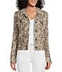 Color:Leopard - Image 1 - Leopard Print Linen Point Collar Long Sleeve Button Front Frayed Edge Cropped Jacket