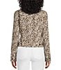 Color:Leopard - Image 2 - Leopard Print Linen Point Collar Long Sleeve Button Front Frayed Edge Cropped Jacket
