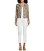 Color:Leopard - Image 3 - Leopard Print Linen Point Collar Long Sleeve Button Front Frayed Edge Cropped Jacket