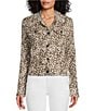 Color:Leopard - Image 4 - Leopard Print Linen Point Collar Long Sleeve Button Front Frayed Edge Cropped Jacket