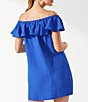 Color:Beaming Blue - Image 2 - Dyed Linen Off-the-Shoulder Swim Cover Up Dress