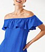 Color:Beaming Blue - Image 3 - Dyed Linen Off-the-Shoulder Swim Cover Up Dress