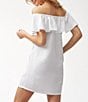 Color:White - Image 2 - Dyed Linen Off-the-Shoulder Swim Cover Up Dress