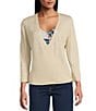 Tommy Bahama Open Front 3/4 Sleeve Cardigan, Color:Pure Khaki - Image 2