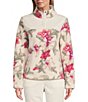 Color:Coconut - Image 1 - Long Sleeve Floral Sherpa Quarter Snap Pullover Jacket