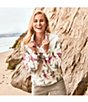 Color:Coconut - Image 5 - Long Sleeve Floral Sherpa Quarter Snap Pullover Jacket
