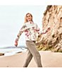 Color:Coconut - Image 6 - Long Sleeve Floral Sherpa Quarter Snap Pullover Jacket