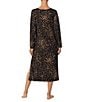 Tommy Bahama Long Sleeve Round Neck Knit Leopard Print Long Lounger, Color:Black Animal Print - Image 2