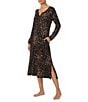Tommy Bahama Long Sleeve Round Neck Knit Leopard Print Long Lounger, Color:Black Animal Print - Image 3