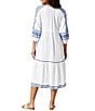 Color:White - Image 2 - Mykonos Embroidered Tiered Hem Swim Cover-Up Midi Dress