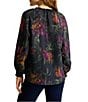 Tommy Bahama Orchid Isle Ruffle Neckline Button Front Placket Long Sleeve Top, Color:Black - Image 2
