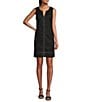 Tommy Bahama Palm-A-Dora Linen Blend Twill Split Neck Sheath Dress, Color:Black - Image 1