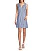 Tommy Bahama Palm-A-Dora Linen Blend Twill Split Neck Sheath Dress, Color:Buccaneer Blue - Image 1