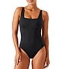 Color:Black - Image 1 - Palm Modern Over The Shoulder Square Neck One-Piece Swimsuit