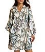 Tommy Bahama Palm Oasis Woven Print Split V-Round Neck Long Sleeve Blouson Dress - Image 1