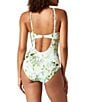Color:Light Swimming Pool - Image 2 - Paradise Fronds Tropical Floral Print High Twist Neck One Piece Swimsuit