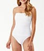 Color:White - Image 1 - Pearl Solids Ruched Bandeau Tummy Control One Piece Swimsuit