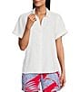 Color:White - Image 1 - Point Collar Short Sleeve Button Front Top