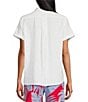 Color:White - Image 2 - Point Collar Short Sleeve Button Front Top