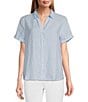 Color:Linen Sky - Image 1 - Point Collar Short Sleeve Button Front Top