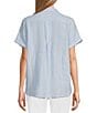 Color:Linen Sky - Image 2 - Point Collar Short Sleeve Button Front Top