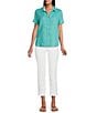 Tommy Bahama Point Collar Short Sleeve Button Front Top, Color:Azul Mar - Image 3