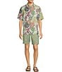 Color:Aqua Aloha - Image 3 - Sand Linen Retro Vines Short Sleeve Woven Shirt