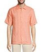 Color:Bright Peach - Image 1 - Sea Glass Linen Short Sleeve Woven Camp Shirt