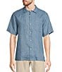 Color:Blue Ash - Image 1 - Sea Glass Linen Short Sleeve Woven Camp Shirt