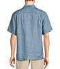 Color:Blue Ash - Image 2 - Sea Glass Linen Short Sleeve Woven Camp Shirt