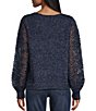 Color:Island Navy - Image 2 - Metallic Shimmer Boat Neck Long Balloon Sleeve Wool Blend Sweater