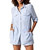 Tommy Bahama Shore Stripe Point Collar Flap Pocket Button Front Swim Shirt Cover-Up,Specials : American Fashion Style Bags On Sale