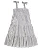 Color:Tea Leaf - Image 3 - Shore Stripe Square Neck Tiered Hem Swim Cover-Up Dress