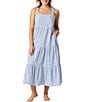 Color:Beaming Blue - Image 1 - Shore Stripe Square Neck Tiered Hem Swim Cover-Up Dress