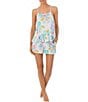 Color:White Multi - Image 1 - Sleeveless Strappy Square Neck Ruffle Hem Short Floral Striped Knit Pajama Set
