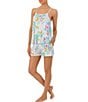 Color:White Multi - Image 3 - Sleeveless Strappy Square Neck Ruffle Hem Short Floral Striped Knit Pajama Set