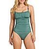 Tommy Bahama Solid Jewel Sands Shirred Square Neck Maillot One Piece Swimsuit - Image 1